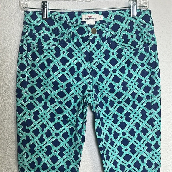 Vineyard Vines Blue Aqua Lattice Print Skinny Jeans Womens Size 0 - Picture 3 of 11